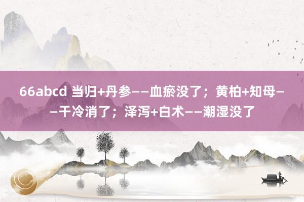 66abcd 当归+丹参——血瘀没了；黄柏+知母——干冷消了；泽泻+白术——潮湿没了